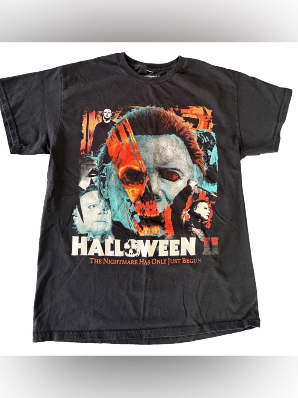Halloween II Graphic Tee - Black with Orange & Teal Print